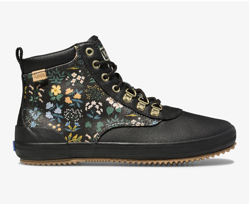 Womens Keds Boots - Rifle Paper Co. Scout Water-Resistant Canvas Wildflower - Black - 4308-VSWXT